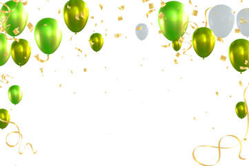 Poster - Celebration background with green and white balloons and confetti.