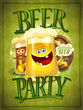 Beer party poster, invitation or web bannerdesign with cartoon happy beer mugs
