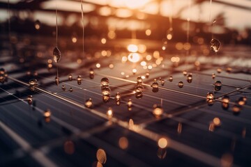 Wall Mural - Close-up shot of solar panels as the backdrop. Generative AI