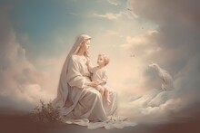 Photo Illustration Of The Orthodox Mother Of God Virgin Mary With The Baby Biblical Picture AI