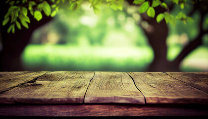 Canvas Print - Empty wooden table with green background