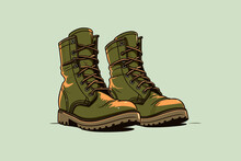 Hand-drawn Cartoon Combat Boots Flat Art Illustrations In Minimalist Vector Style