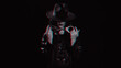 © alexkoral - Female dominatrix with handcuffs for BDSM sex with submission and domination in the style of a police detective. Black and white with 3D glitch virtual reality effect
