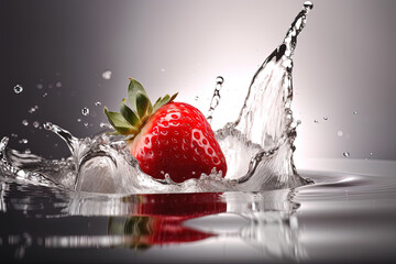 fresh red strawberries isolated on black background in spray and stream of water