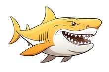 Cute Cartoon Yellow Shark Illustration Generative Ai