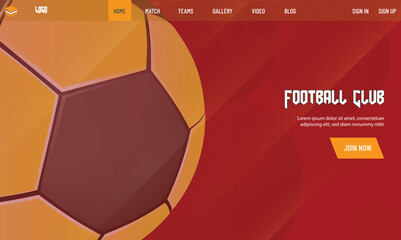 Wall Mural - Football Club Landing Page or Game App Design with Soccer Ball on Red Background.