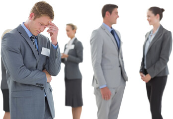 Wall Mural - Digital png photo of diverse business people talking on transparent background