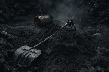 Wall Mural - Coal mine background with shovel and coal. Generative AI