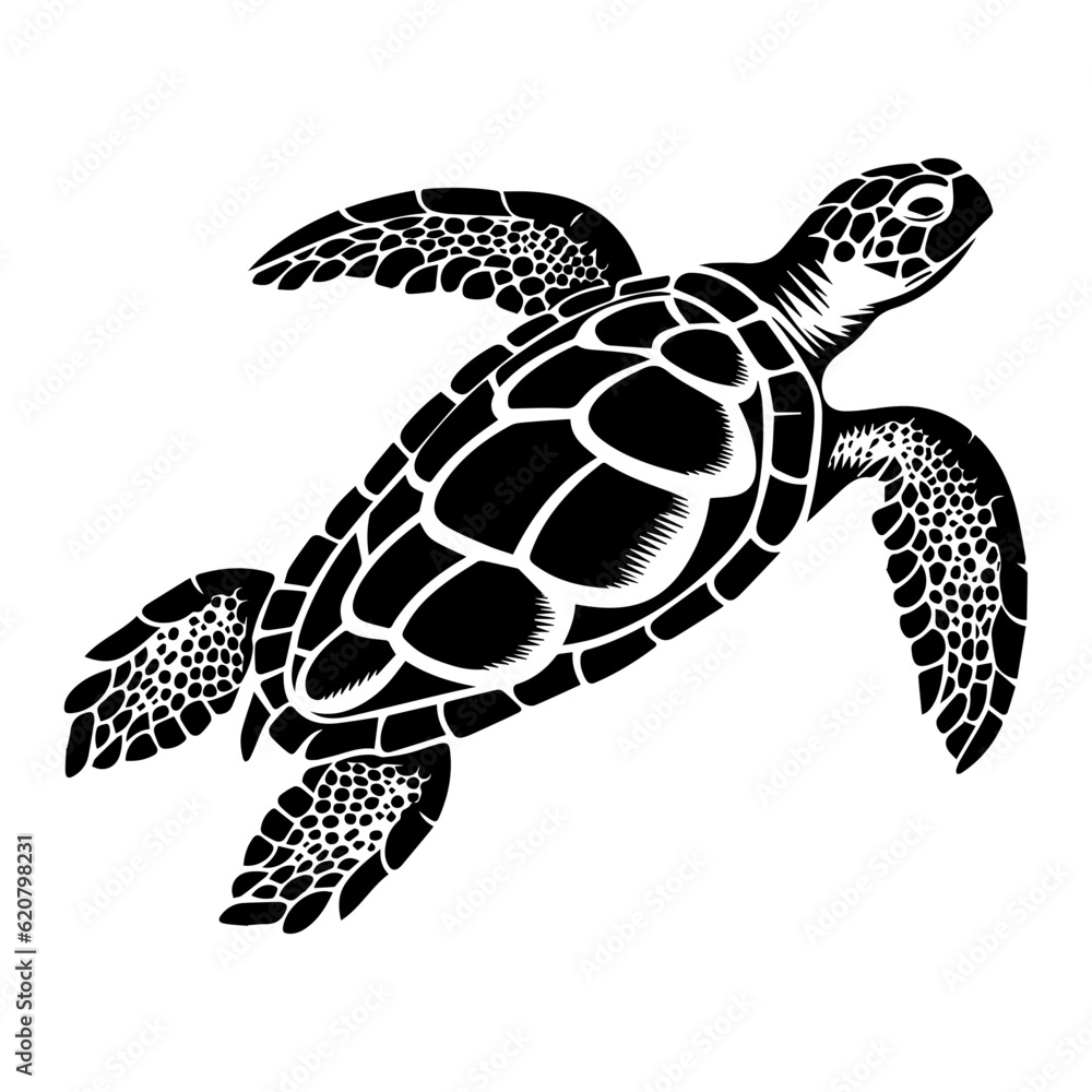 Vector black silhouette of a turtle isolated on a white background ...