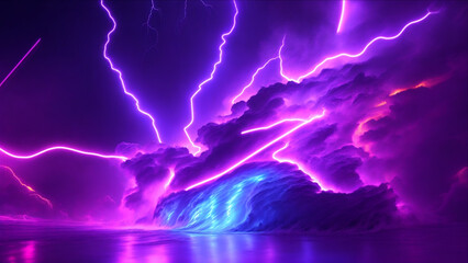 Wall Mural - technology background: 3d render, abstract lighting in neon lines and waves with vray tracing style 