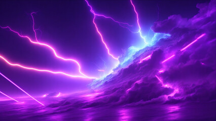 Wall Mural - technology background: 3d render, abstract lighting in neon lines and waves with vray tracing style 