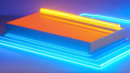 Wall Mural - 3d render, abstract neon light background, glowing lines, screen pixels, virtual reality, ultraviole