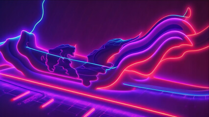 Wall Mural - technology background: 3d render, abstract lighting in neon lines and waves with vray tracing style 