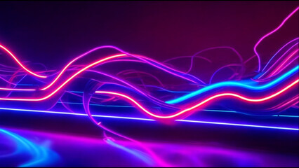 Wall Mural - abstract background with pink blue neon lines glowing in ultraviolet light, and bokeh lights. data t