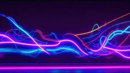 Wall Mural - 3d render, abstract background with pink blue neon lines glowing in ultraviolet light, and bokeh lig