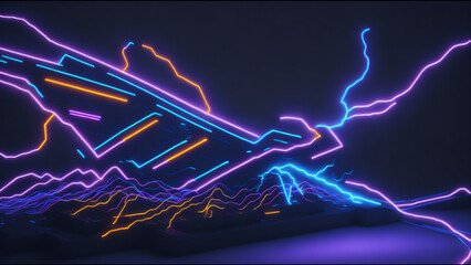 Wall Mural - technology background: realistic lighting in neon lines and waves with vray tracing style created wi