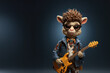 Tiny cute little rabbit wear glasses rock band character playing guitar isolated on white studio background , Generative Ai