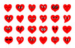 Cartoon heart face. Cute comic red hearts character, different love faces expression. Funny valentine romantic symbol, hand drawn emotion stickers. Vector set