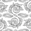 Folkloric Seamless Pattern with   Indian Paisley Swirl, Nature Inspired Design Element. Ornate Abstract Floral Pattern. Endless Texture. Vector Illustration Coloring Book Page