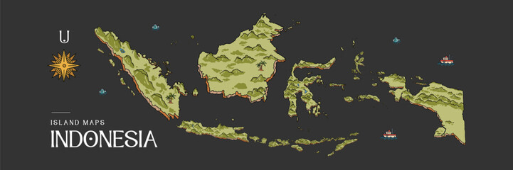 Isolated Indonesia islands map handdrawn illustration