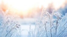 frozen snowy grass - winter background created using generative AI tools