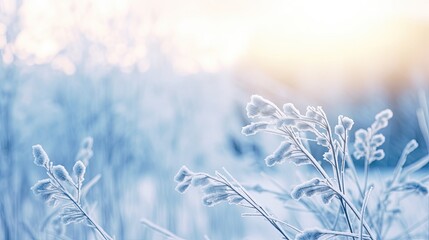 Canvas Print - frozen snowy grass - winter background created using generative AI tools