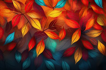 Wall Mural - shiny autmun leaves background created using generative AI tools