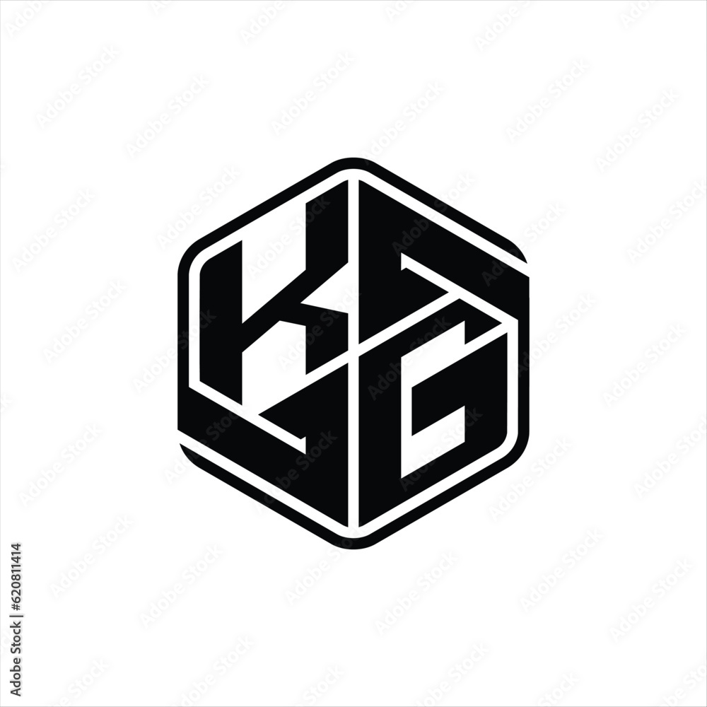 KG Logo monogram hexagon shape with ornament abstract isolated outline ...