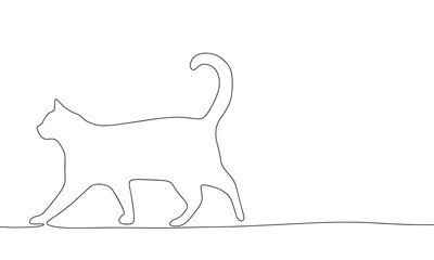 Wall Mural - Continuous line art or One Line Drawing of cat is going picture vector illustration