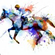Racing horse with jockey, equestrian sport, water color paints. AI Generated Image.