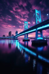 City bridge at night. Inspired by Jacksonville, Florida, USA. Travel, Poster.