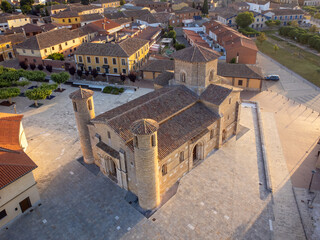 Wall Mural - Mesmerizing Sunrise Over the Church of San Martin - A Captivating Aerial Perspective in Fromista, Spain