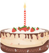 Chocolate cake with candlelight for a birthday, png, element, icon