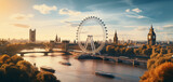 Fototapeta Londyn - London eye, across the thames from parliament from a drone, Generative ai