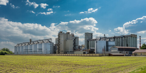 Wall Mural - agro silos on agro-industrial complex and grain drying and seeds cleaning line.