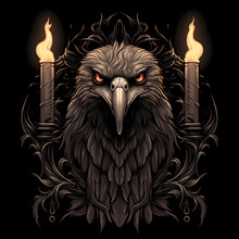 Eagle Head And Candles Fire Illustration