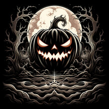 Pumpkin Patch Tattoo Design Dark Art Illustration isolated On Black