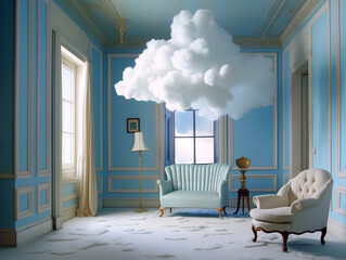 Sticker - white cloud in the light blue living room interior