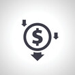 Reduce costs icon. coin with down arrow