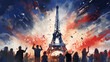 Feux d'artifice de la fête nationale française du 14 juillet à Paris devant la tour Eiffel