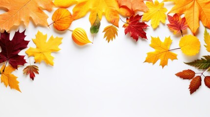 Wall Mural - Autumn Leaves with Copy Space on White Background., Happy Autumn Concept. Generative Ai