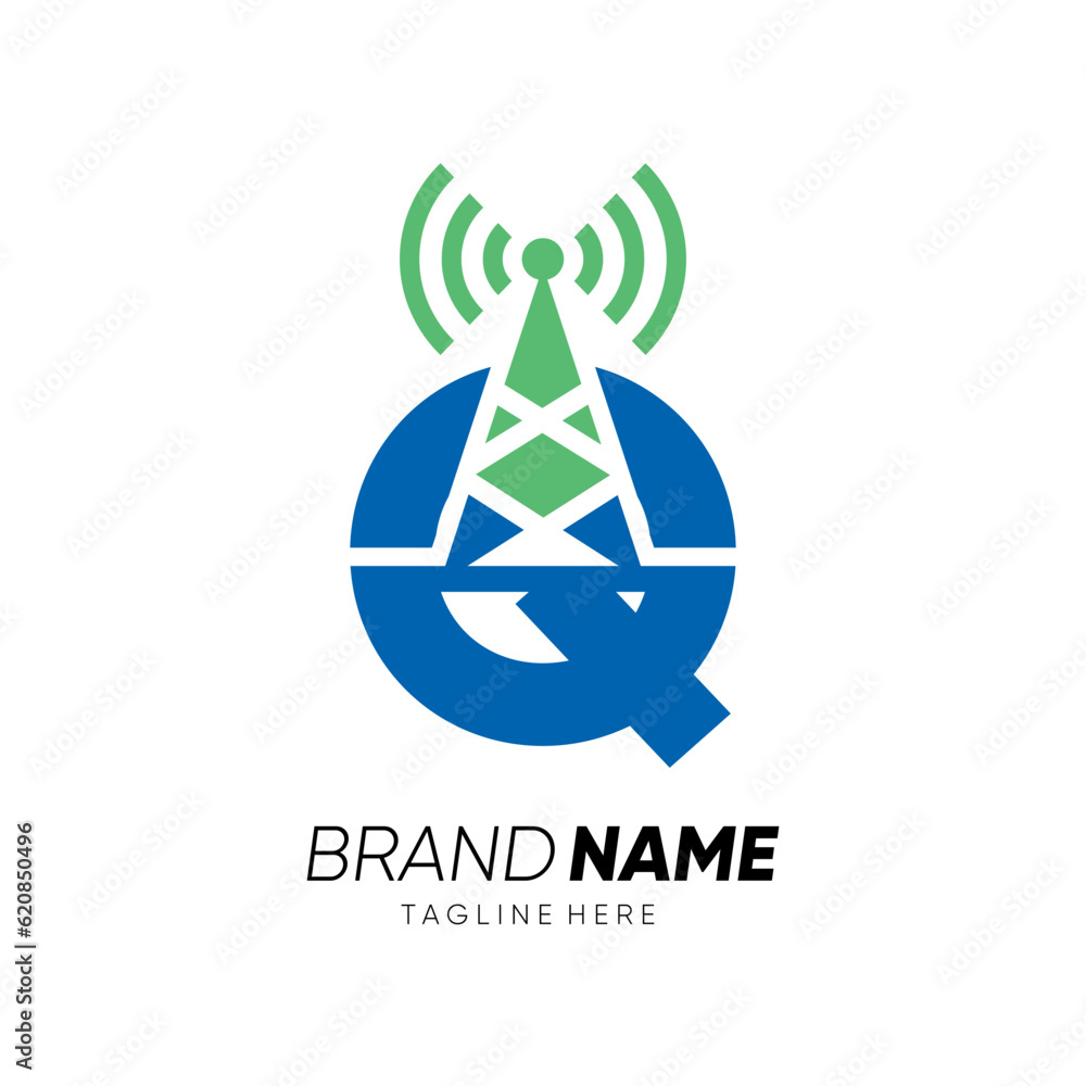 Q Top. Sign Letter Q Tower Signal Logo Design Vector Icon Graphic Emblem ...