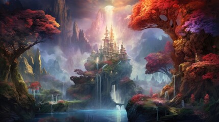 Wall Mural - Forgotten realm, filled with mythical creatures and enchanting landscapes. Captures the hearts of all who dare to venture. Generative AI