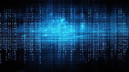 Blue Binary Data on Computer Screen. Concept of Coding and Communication in Digital Cyberspace: Generative AI