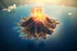 the volcano in the center of the island seen from above rendering minimal background