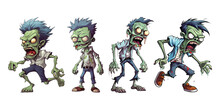 Set Of Zombie Cartoon Character. Vector Clip Art Illustration