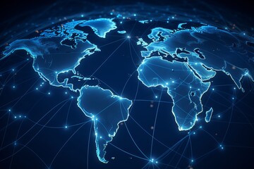 Leinwandbilder - world map and globeal connection, Futuristic Digital Connections: Stylish CGI World Globe in Blue, Symbolizing Human Connectivity