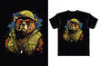 Bear smoking t-shirt design hand drawing illustration