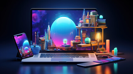 Wall Mural - Classroom Online Education internet, network, Bright color. Generative Ai