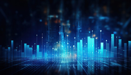 Wall Mural - Business candle stick graph chart of stock market investment trading on blue background. Bullish point, up trend of graph. Economy design. Generative AI